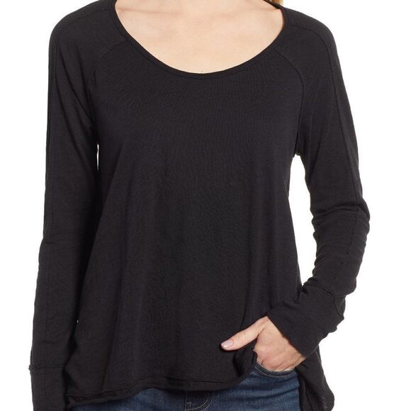 Caslon High-Low Cotton Long Sleeve Tee size Small in Black - Picture 1 of 11